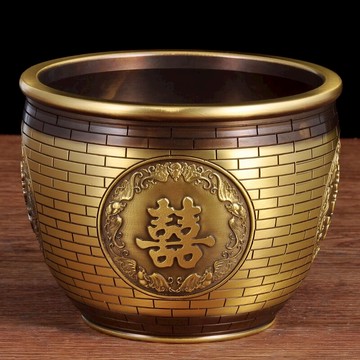 純銅水缸擺件家居客廳玄關新房裝飾品囍工藝品送朋友閨蜜結婚禮物