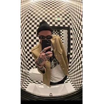 GD潮牌CE風格淺軍綠色歐盟柔軟羊毛金色紐扣上衣權志龍同款寬松款