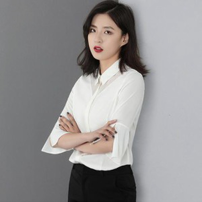 春新作トップスレディース シャツ 5分袖 シック ホワイト ネイビー オフィスカジュアル 可愛い 夏 シフォン レディースファッション シン 通販 Lineポイント最大1 0 Get Lineショッピング