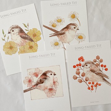 水彩鳥兒明信片 41 銀喉長尾山雀2.0