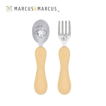 【MARCUS&MARCUS】兒童防滑易握學習叉匙組含盒(粉彩長頸鹿)