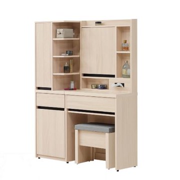 文創集 愛可3.3尺開合鏡面鏡台/化妝台組合(側邊櫃＋鏡台＋含可收納化妝椅)-100x41x157-cm免組