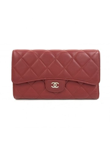 chanel 紅色 Classic Flap Long Wallet 羊皮長夾 錢包