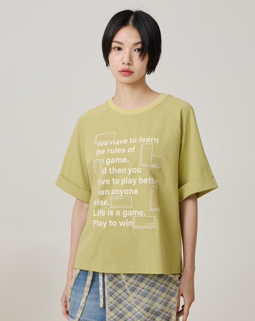 標語繡花紋理拉克蘭袖涼感T恤(兩色)