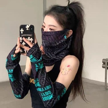騎行面罩 單車面罩 面罩 女生面罩 涼感面罩 防風面罩 潮流透氣字母遮陽面罩女遮全臉護脖騎行運動掛耳冰絲防紫外線