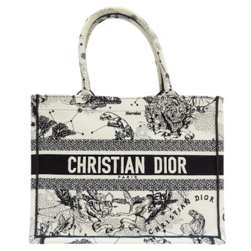 【二手名牌BRAND OFF】DIOR 迪奧【再降價】黑白色 緹花帆布 Book Tote 中碼 托特包