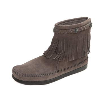 MINNETONKA-HI TOP經典麂皮流蘇短靴-灰色
