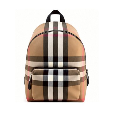 [平輸版]BURBERRY Jeff 經典格紋帆布後背包(卡其)真品平輸