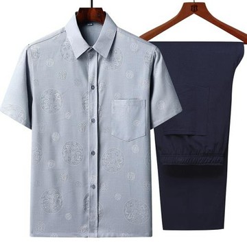 中老年人休閑寬松夏季寬松薄款白色唐裝套裝中國風漢服短袖爺爺裝