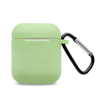 timo AirPods 純色矽膠保護套-抹茶綠 防摔防塵 附掛環  1個