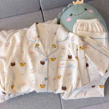 云朵棉睡衣女長袖長褲卡通可愛甜美超柔軟可外穿女家居服套裝