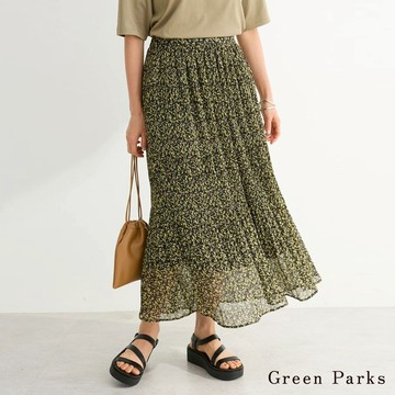 Green Parks 素面/碎花透明褶皺分層拼接飄逸長裙(6A43L0L0200)