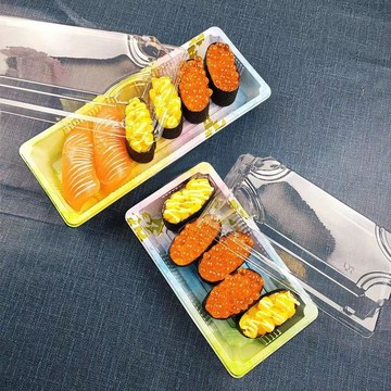 【可打統編】彩雲壽司打包盒一次性塑料外賣 擺攤櫻花彩繪壽司包裝餐盒 帶蓋商用 防漏透明美觀實用 KFGR