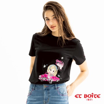 【買1送1】PINK AMOUR燙貼短TEE(黑) -  BLUE WAY ET BOîTE 箱子