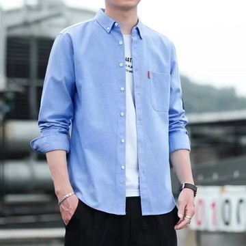 襯衫男 夏季薄款美式復古寬松大碼長袖襯衫男 工作服襯衣 日系外套 耐磨耐臟工地上衣 翻領襯衫 白色襯衫 清涼透氣襯衫男