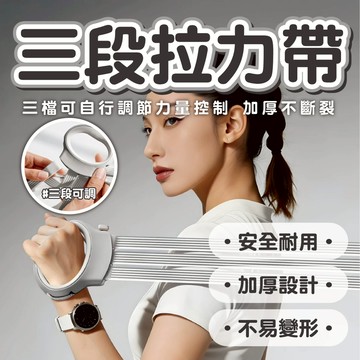 【三段拉力帶】瑜珈彈力繩  居家美背神器 加厚防斷裂 擴胸開肩拉力器 三檔力度調整 練手臂 練背 開肩 可調整阻力