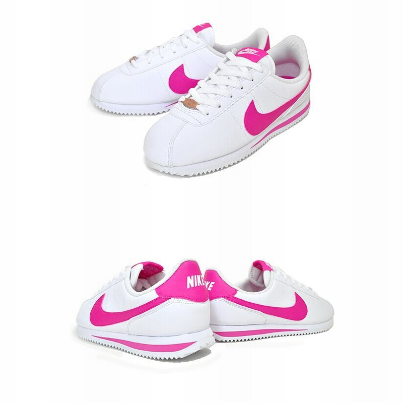 Nike cortez white on sale with pink swoosh