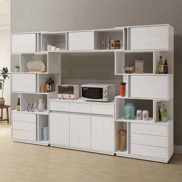 Boden-諾拉9.3尺開放式岩板收納櫃組合/展示櫃/碗盤置物櫃/餐櫃/電器櫃/玄關櫃-280x40x197cm