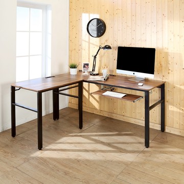 【BuyJM】工業風低甲醛L型160+80公分單鍵盤附插座電腦桌