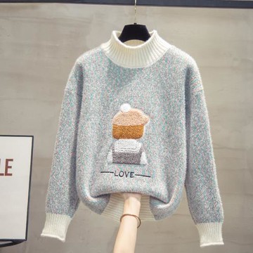 半高領水貂絨毛衣女打底衫2025秋冬新款寬松慵懶風針織衫加厚上衣