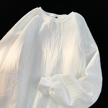 立體提花長袖恤男士款寬松潮牌美式高街秋裝潮流ins圓領衛衣外套