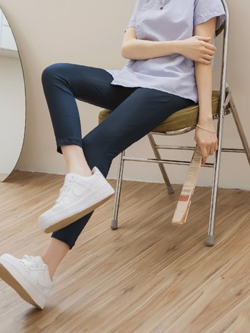 素色腰鬆緊彈力貼身九分褲