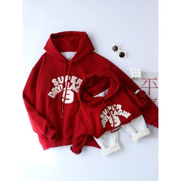 周歲禮服親子裝一家三口高級感冬季2025新款加絨加厚衛衣母子母女