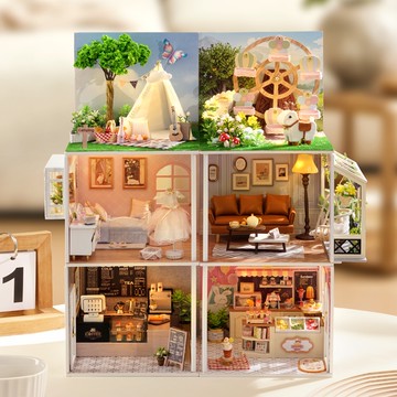 台中現貨【創彩】袖珍屋 diy小屋 悠然咖啡店 暖暖時刻 幸福雪糕店 享受生活  夏日約定 夢想摩天輪 DIY手作