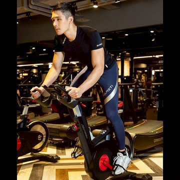 【ELASTI】男款高機能彈力接皮壓縮運動褲(銀河靜謐藍)