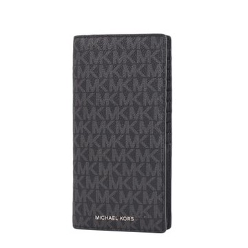 MICHAEL KORS 男款 Cooper 緹花LOGO防刮十字紋對開長夾-黑色