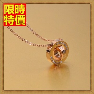 現貨+預購 玫瑰金項鍊鑲鑽吊墜-雙環時尚情人節禮物精美飾品3色71x142【獨家進口】【米蘭精品】