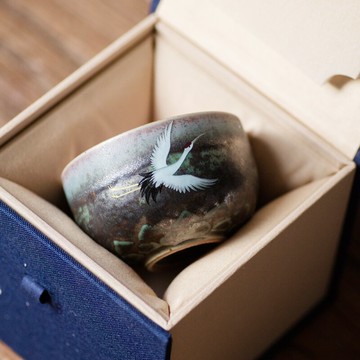 粗陶窯變品茗杯煥彩仙鶴主人杯碗杯個人杯功夫茶杯陶瓷杯單杯