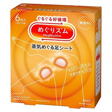Kao 花王 MegRhythm 美舒律 蒸氣溫熱足貼 約40°C蒸氣浴/持續時間約30分鐘 無香料  6入  1盒