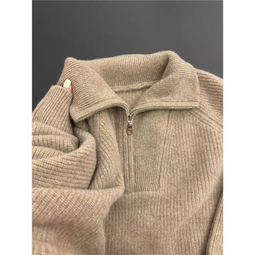 駝色浣熊絨高領半拉鏈套頭毛衣女秋冬季慵懶風加厚內搭打底針織衫