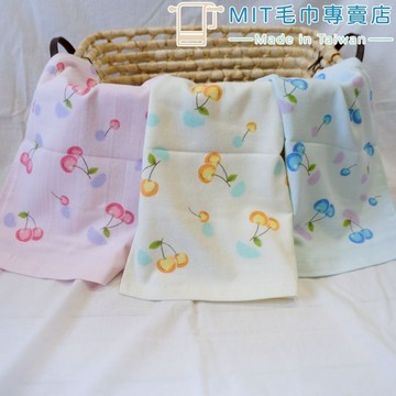 台灣製造=櫻桃紗布毛巾(一面棉紗一面紗布)33*77cm