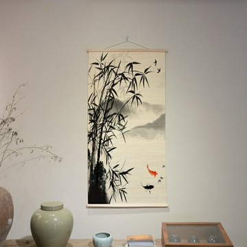 水墨玄關掛畫竹子裝飾畫客廳壁畫中國風掛畫新中式竹子卷簾壁畫竹/掛畫/壁畫/裝飾畫/掛壁畫/背景畫/客廳裝飾掛畫