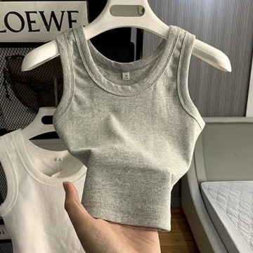 設計感小眾U領純色螺紋針織吊帶無袖背心女夏季新款修身內搭上衣