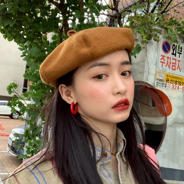 爬爬家/毛呢貝雷帽子女秋冬保暖圓頂八角帽文藝復古畫家帽南瓜帽1入