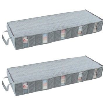 葉子小舖 竹炭纖維 長型透視床下5格收納袋 53L  100 x 35 x 15cm  2個  單一顏色