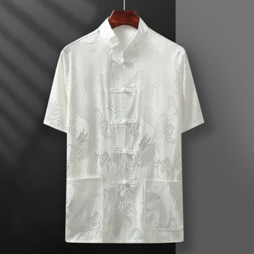 【巴黎精品】現貨+預購 新中式唐裝外套中國風襯衫短袖冰絲上衣夾克休閒男裝-大龍男上衣6色a1kr29