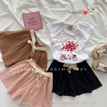 🌈✨mix1001 柔霧色系綁帶造型短褲✨兒童闊腿綁帶蝴蝶結短褲 5-17