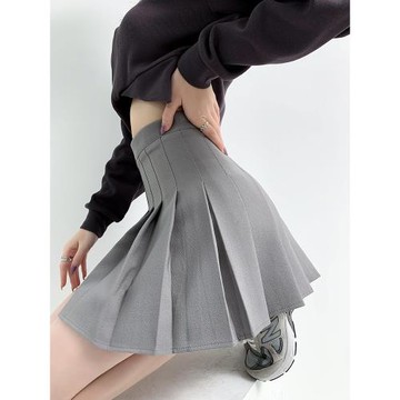 灰色百褶裙夏a字半身裙辣妹女團風甜美短裙春秋高腰西裝面料顯瘦