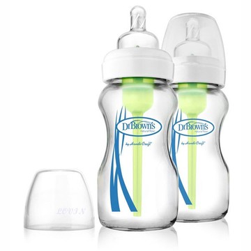 gmp baby 美國dr. brown 寬口徑兩用玻璃防脹氣奶瓶270ml 2個
