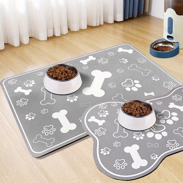 買1送1-寵物餵食硅藻土地墊40*60-方形＋骨頭形寵物墊（灰） （寵物墊/餵食吸水墊/貓食盆墊/防滑地墊/浴室墊）_廠商直送