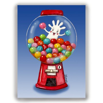 手繪插畫萬用卡/生日卡/明信片/卡片/插畫卡--生日快樂泡泡糖