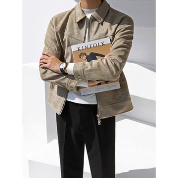 MRCYC男士外套春季韓系寬松潮流休閑麂皮絨輕熟風短款翻領夾克