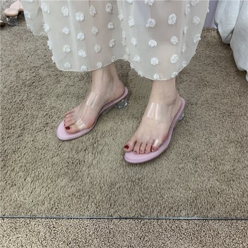 夏季涼拖女2022春夏新款簡約透明一字式水晶低跟外穿拖鞋小仙女