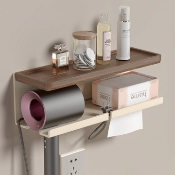 胡桃木紙巾盒免打孔壁掛式家用衛生間高檔洗臉巾收納洗漱臺置物架