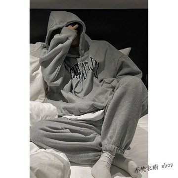 【秋冬韓系小香風穿搭】高級感氣質女裝 秋冬新款大碼寬鬆連帽衛衣束腳褲加絨保暖休閒運動百搭兩件套裝 套裝女韓系 運動套裝女