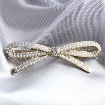 珍珠蝴蝶結發夾女邊夾劉海夾子頭飾少女甜美后腦勺發卡